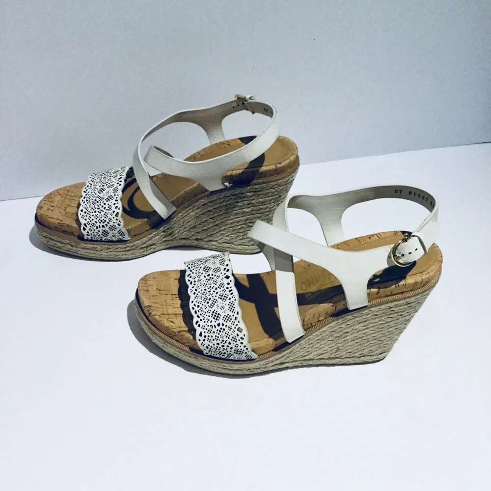 FERRAGAMO BISCOTTI WEDGE SANDAL.